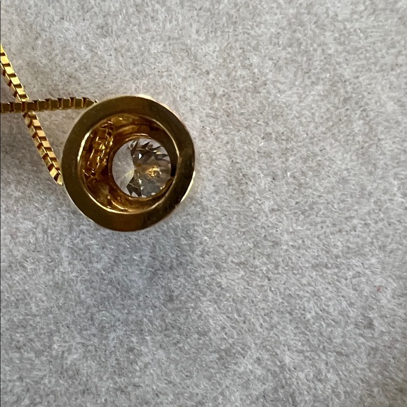 14K Yellow Gold Bezel Set Natural Diamond Necklace - Picture 5 of 10